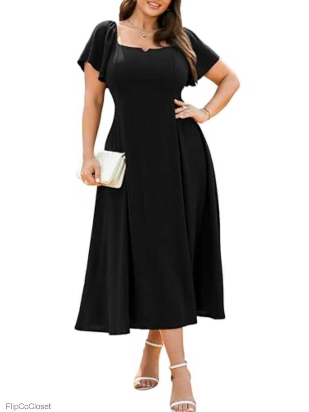 Plus Size Wedding Guest Maxi Dress with Pockets V-Neck Short Sleeve